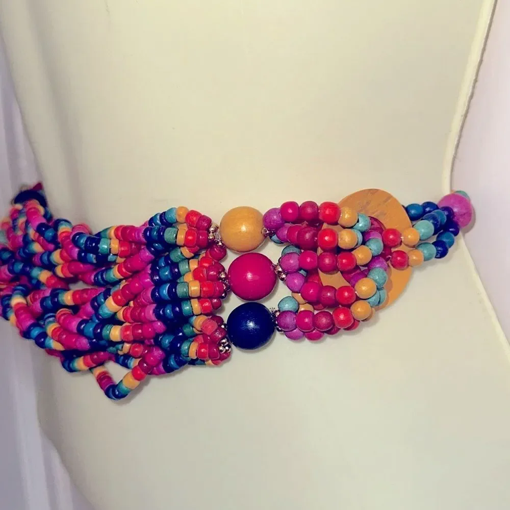 Fabulous vintage‎ multi colored wooden bead belt